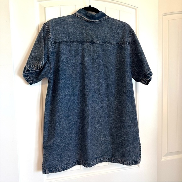 Retro embellished short sleeve denim button down top with sparkly beading, L - Picture 5 of 8